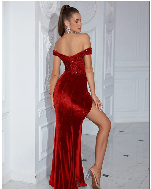 Adyce Evening Maxi Long Dress For Women Elegant Off Shoulder V Neck Sexy High Split Club Party Celebrity Evening Sequins Vestido