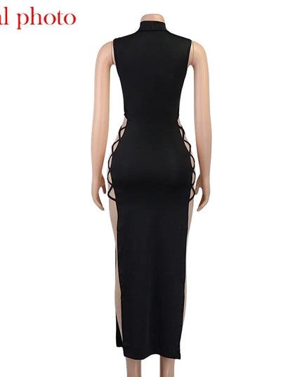 Cryptographic Elegant Black Sleeveless Bandage Sexy Dress for Women Club Party Backless Tank Dresses Skinny Fashion Summer 2025