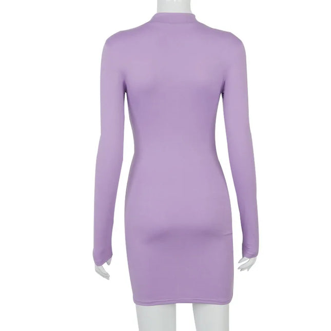 Long Sleeve Ruched Bodycon Dress Women Turtleneck Bandage Mini Dresses Autumn Black Skinny Stretchy Party Vestidos