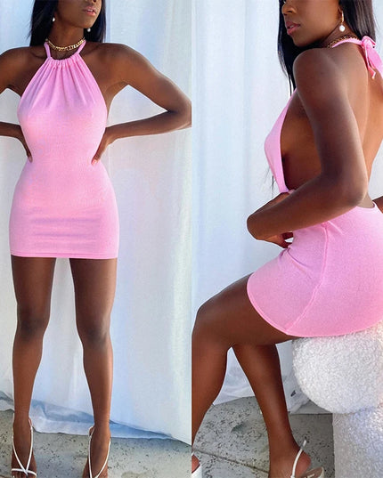 Black Bodycon Dress Women Halter Sexy Skinny Hollow Out Backless Mini Dresses Hot Summer Sleeveless Beach Party Cut Out Dress