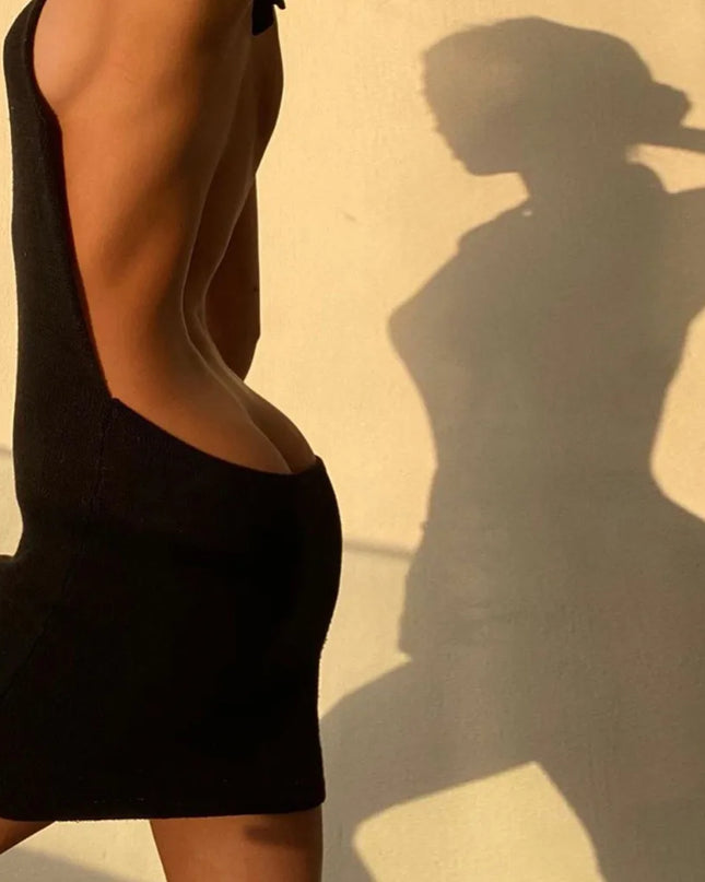 Black Bodycon Dress Women Halter Sexy Skinny Hollow Out Backless Mini Dresses Hot Summer Sleeveless Beach Party Cut Out Dress