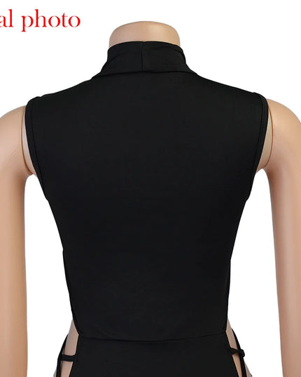 Cryptographic Elegant Black Sleeveless Bandage Sexy Dress for Women Club Party Backless Tank Dresses Skinny Fashion Summer 2025