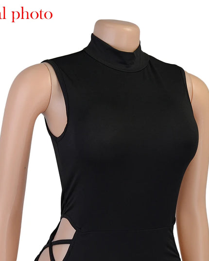 Cryptographic Elegant Black Sleeveless Bandage Sexy Dress for Women Club Party Backless Tank Dresses Skinny Fashion Summer 2025