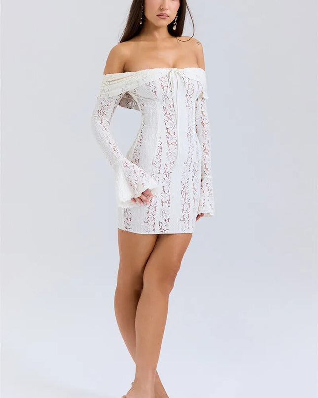Mozision Lace Off-shoulder Sexy Maxi Dress Women Strapless Backless Long Sleeve Bodycon Evening Club Party Long Dress Elegant