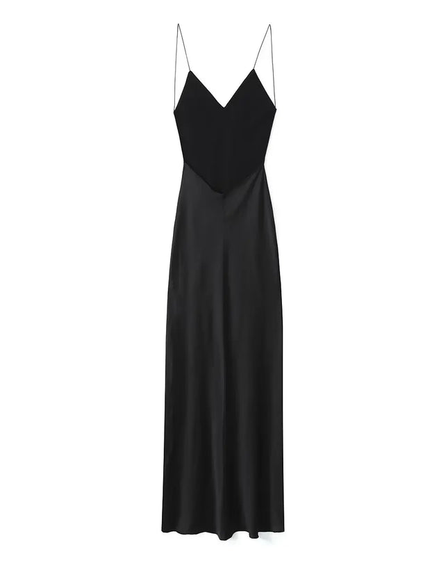 TRAFZA New Fashion Woman Party Evening Slip Prom Dress Female Satin Long Dress Sexy Sleeveless Backless V-neck Sling Midi Dress