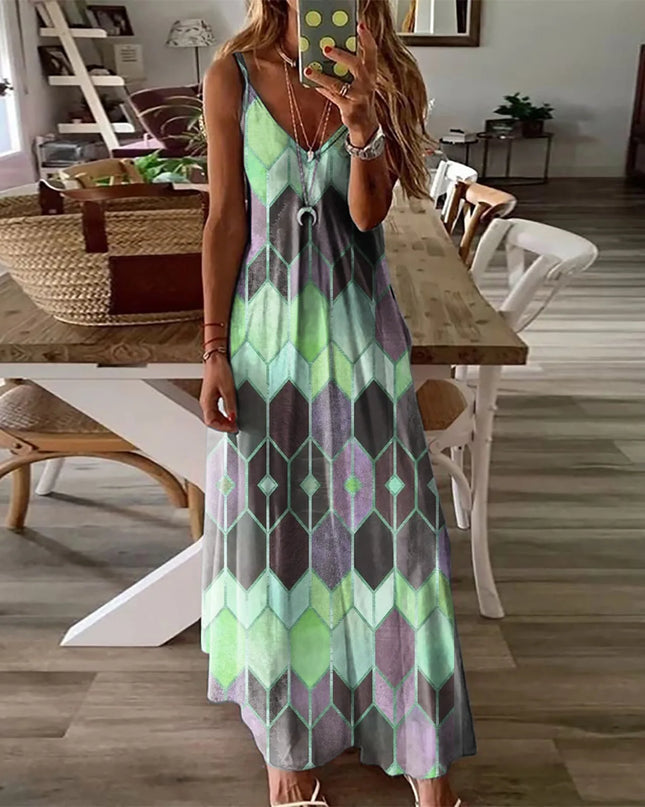2024Women's Summer Casual Printed Camisole Vest Dress Long Dress