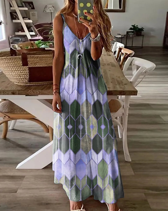 2024Women's Summer Casual Printed Camisole Vest Dress Long Dress