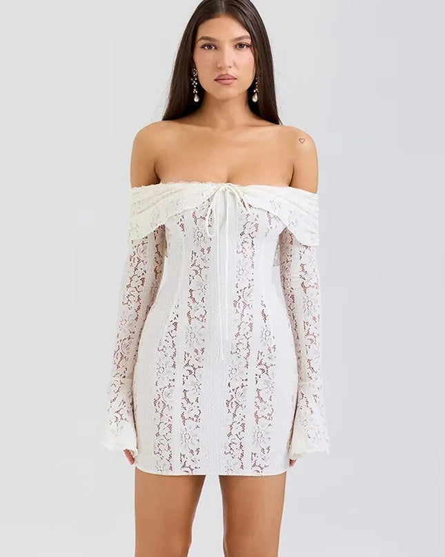 Mozision Lace Off-shoulder Sexy Maxi Dress Women Strapless Backless Long Sleeve Bodycon Evening Club Party Long Dress Elegant