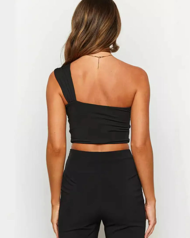 Women's Spicy Girl Sexy One Shoulder Tight Hollow Open Back Short Top Bar Nightclub 2024 New Edition