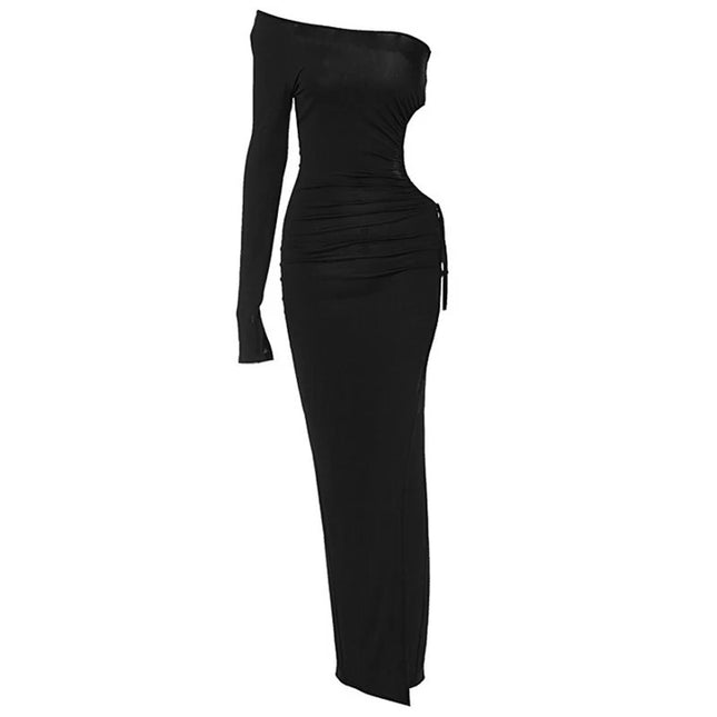 Women One Shoulder Long Sleeved Forked Sexy Long Dress Bodycon Sexy Streetwear Party Club Elegant Fashion Streetwear Clothes