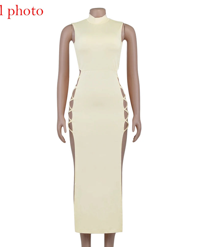 Cryptographic Elegant Black Sleeveless Bandage Sexy Dress for Women Club Party Backless Tank Dresses Skinny Fashion Summer 2025