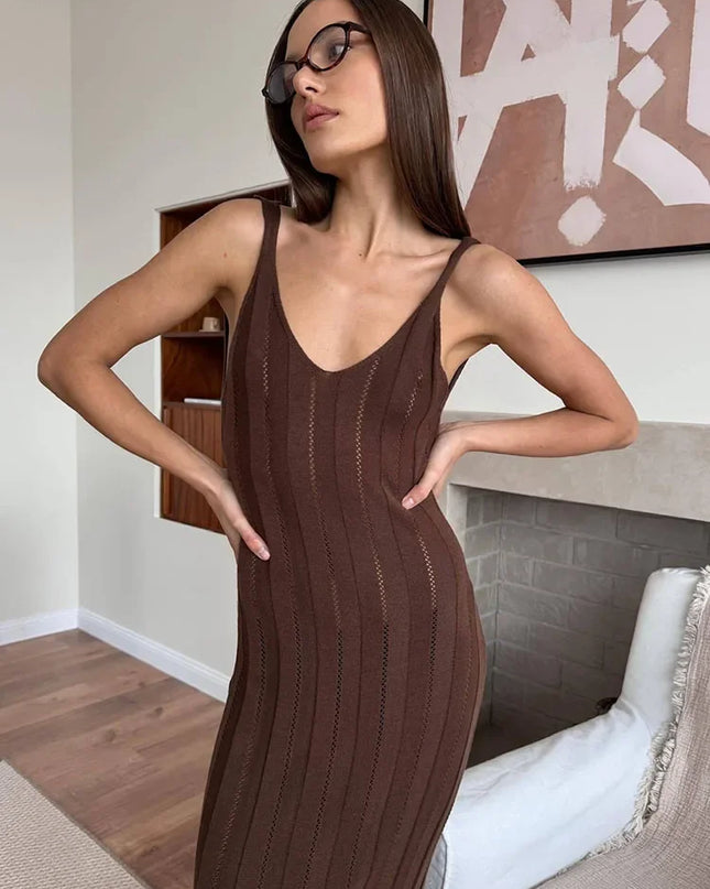 Tossy Summer Knit Ribbed Maxi Dress Female Slim Hollow Out Backless High Waist Fashion Beach Holiday Clothes Long Dress Women's