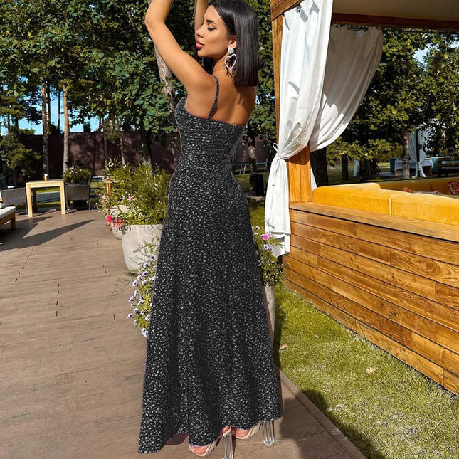 HELIAR Women Sexy Split Maxi Dress Floral Printed Sleeveless Beach Party Dress Spaghetti Zip Club Dress Elegant Vestidos Summer
