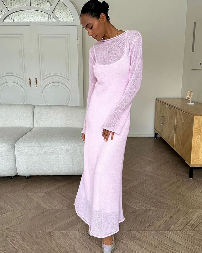 Tossy Knit Vest 2 Piece-Set Maxi Dress For Women Cover up Summer Beach Holiday See-Through Clothes Female Knitwear Long Dress