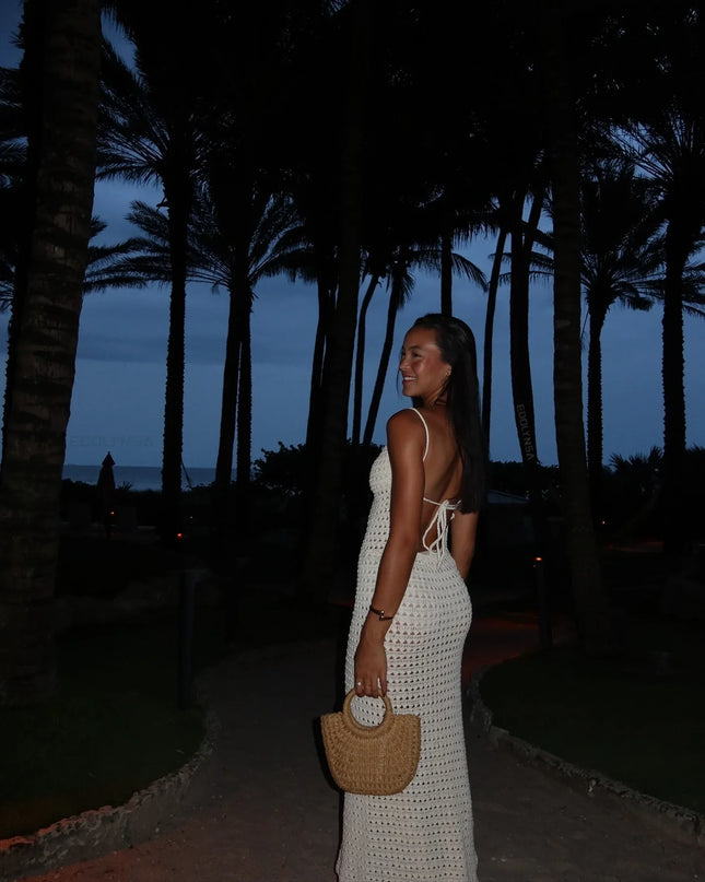 Sexy Knit Cut Out Tassel Spaghetti Strap Bodycon Beach Maxi Dress Summer Women's Holiday Club Party Outfit Swimsuit Cover Up K10