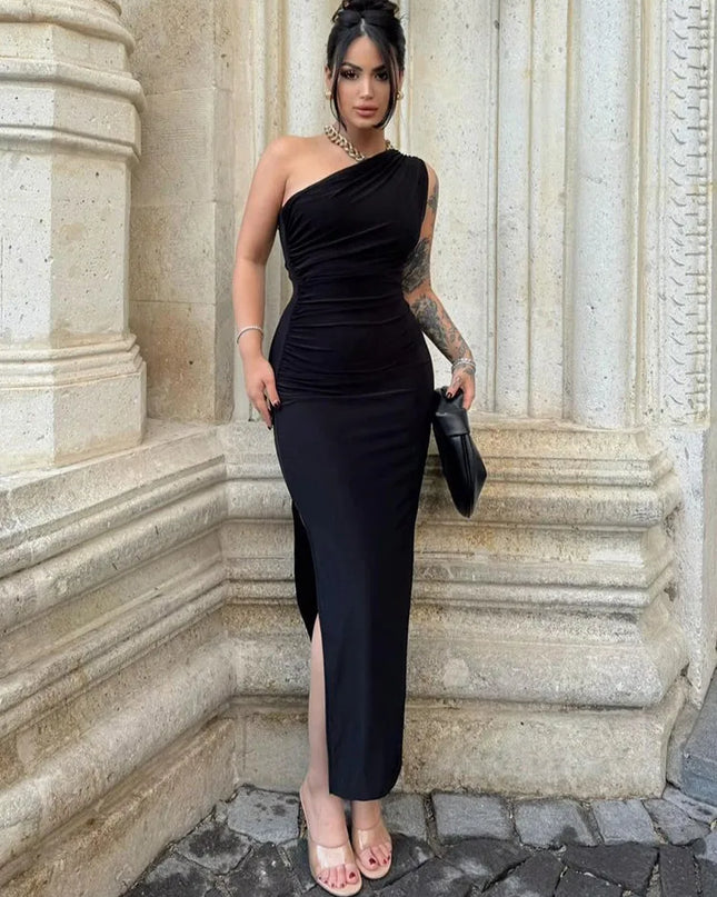 Black Maxi Dress Women Elegant Party Summer Fashion Sexy Split Sleeveless Backless Dress Off Shoulder Streetwear Club Slim Dress