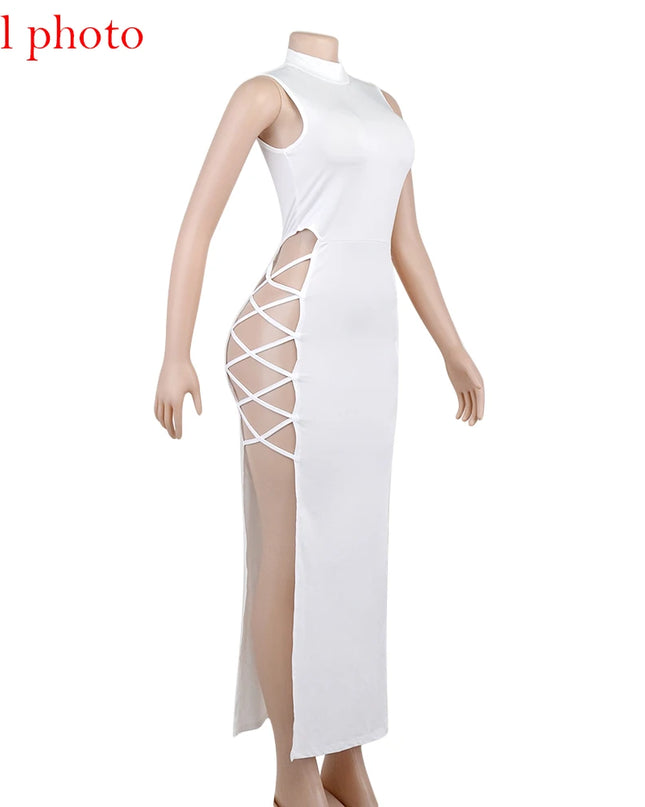 Cryptographic Elegant Black Sleeveless Bandage Sexy Dress for Women Club Party Backless Tank Dresses Skinny Fashion Summer 2025