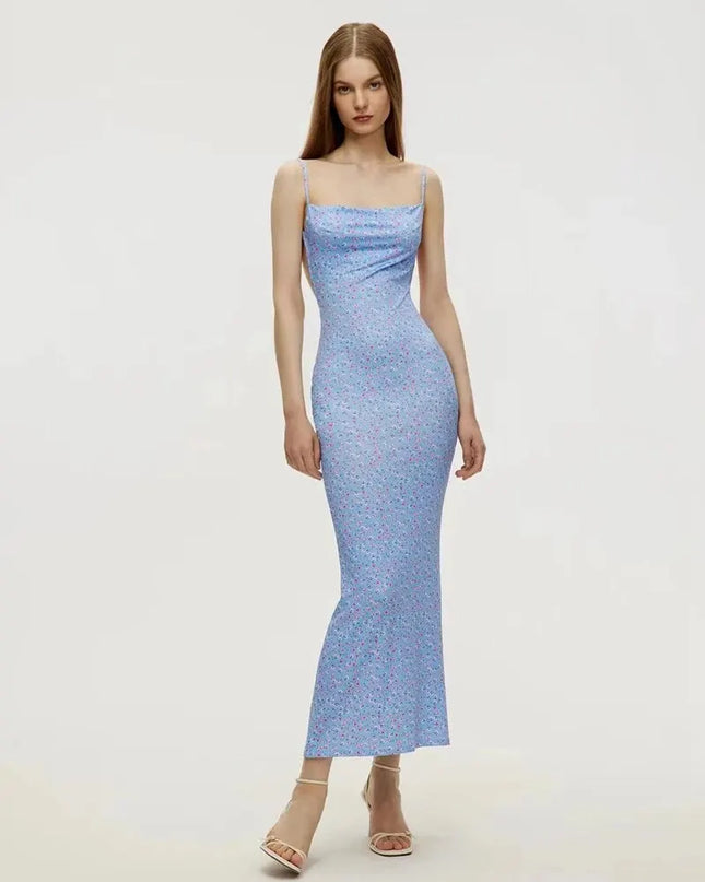 Long Floral Suspender Dress Nsummer Sexy Backless Slimming Beach Dress Fashionable Simple Printed Banquet Women's Clothing