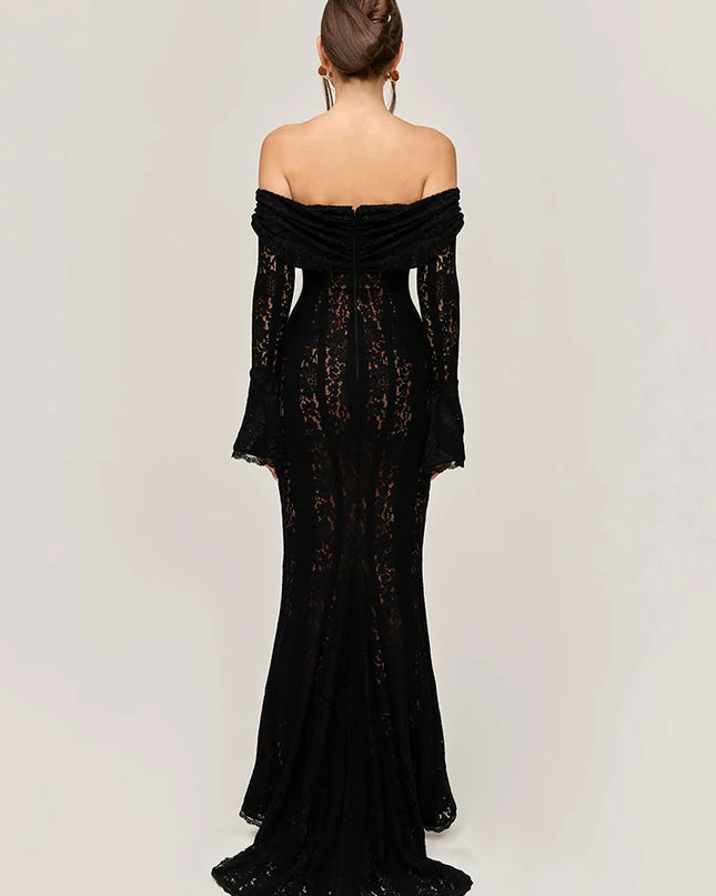 Mozision Lace Off-shoulder Sexy Maxi Dress Women Strapless Backless Long Sleeve Bodycon Evening Club Party Long Dress Elegant