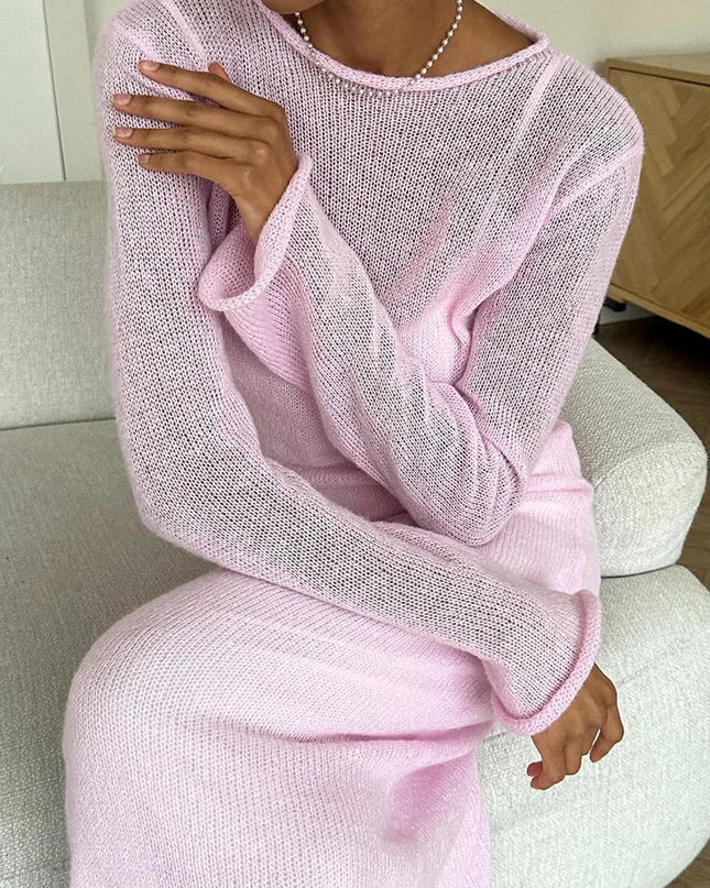 Tossy Knit Vest 2 Piece-Set Maxi Dress For Women Cover up Summer Beach Holiday See-Through Clothes Female Knitwear Long Dress