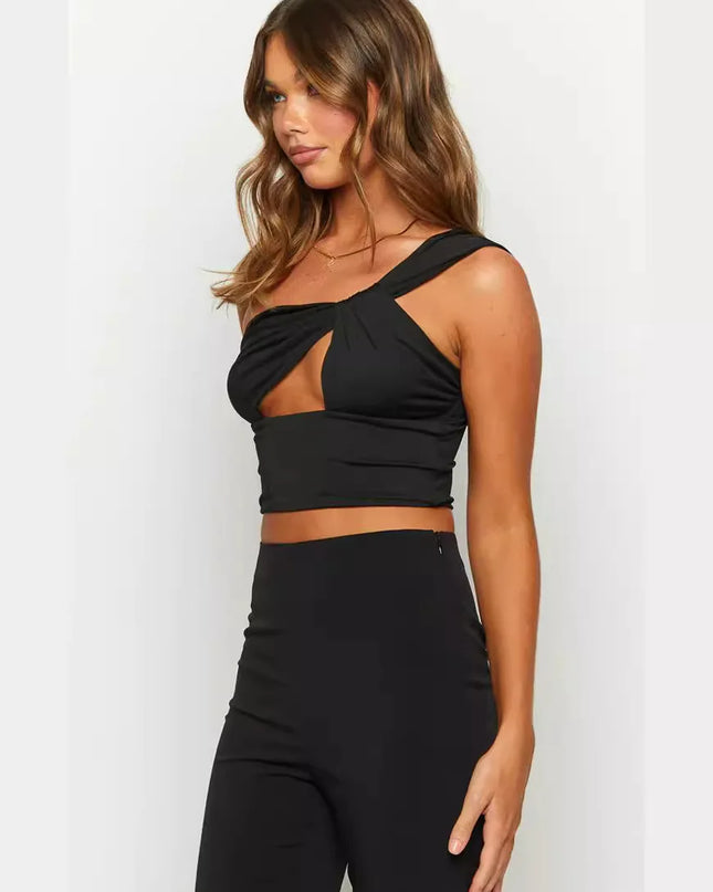 Women's Spicy Girl Sexy One Shoulder Tight Hollow Open Back Short Top Bar Nightclub 2024 New Edition