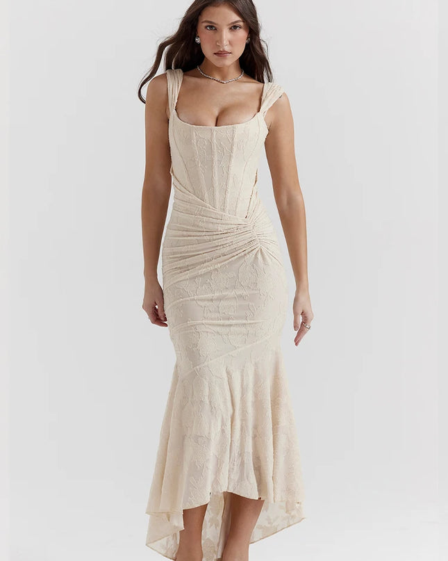JULISSA MO Sleeve Less Backless Evening Long Dress Irregular Ruched Women Dress New Slim Fit Elegant Square Collar Gown Outfits