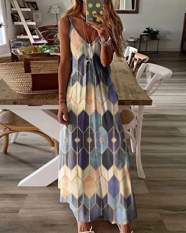 2024Women's Summer Casual Printed Camisole Vest Dress Long Dress