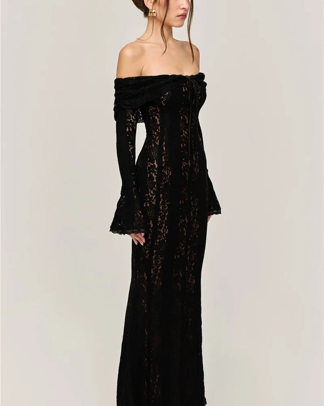 Mozision Lace Off-shoulder Sexy Maxi Dress Women Strapless Backless Long Sleeve Bodycon Evening Club Party Long Dress Elegant