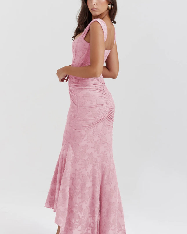 JULISSA MO Sleeve Less Backless Evening Long Dress Irregular Ruched Women Dress New Slim Fit Elegant Square Collar Gown Outfits