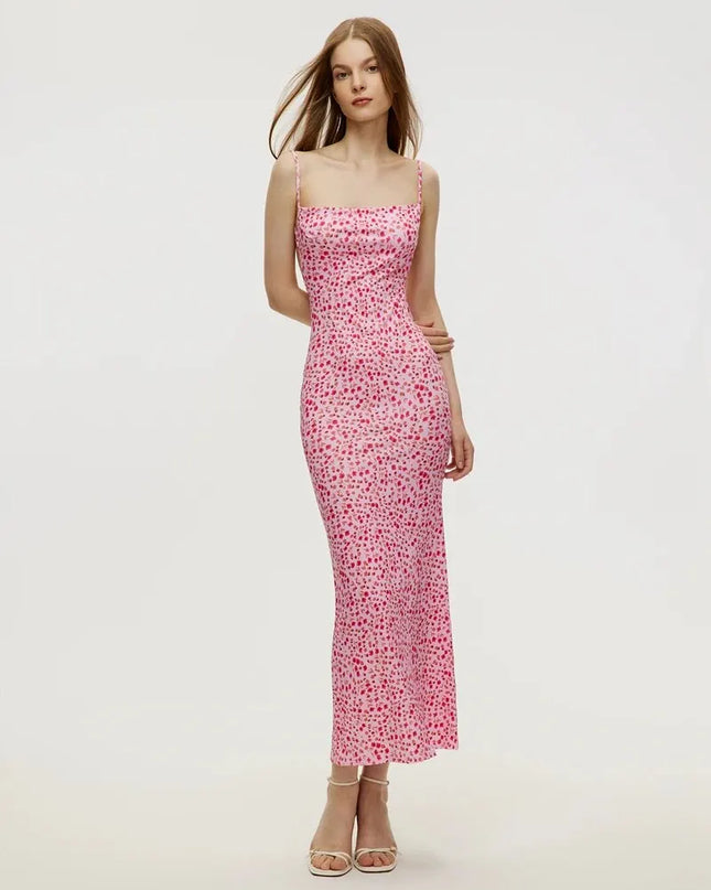 Long Floral Suspender Dress Nsummer Sexy Backless Slimming Beach Dress Fashionable Simple Printed Banquet Women's Clothing