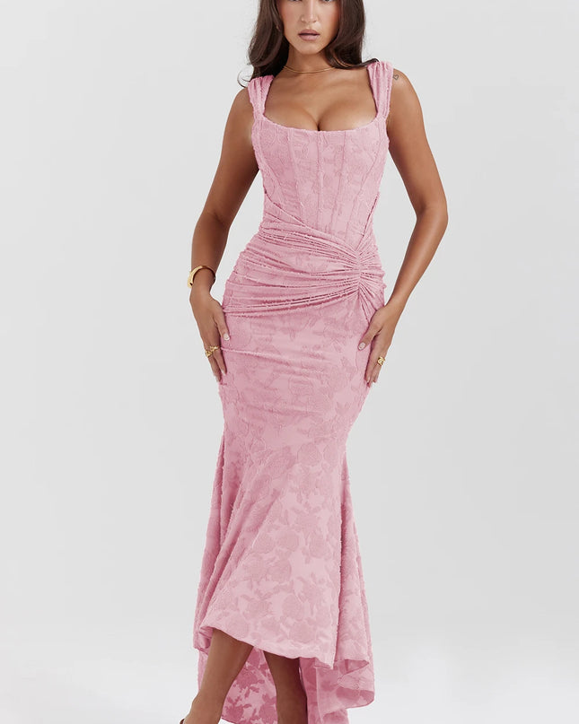 JULISSA MO Sleeve Less Backless Evening Long Dress Irregular Ruched Women Dress New Slim Fit Elegant Square Collar Gown Outfits