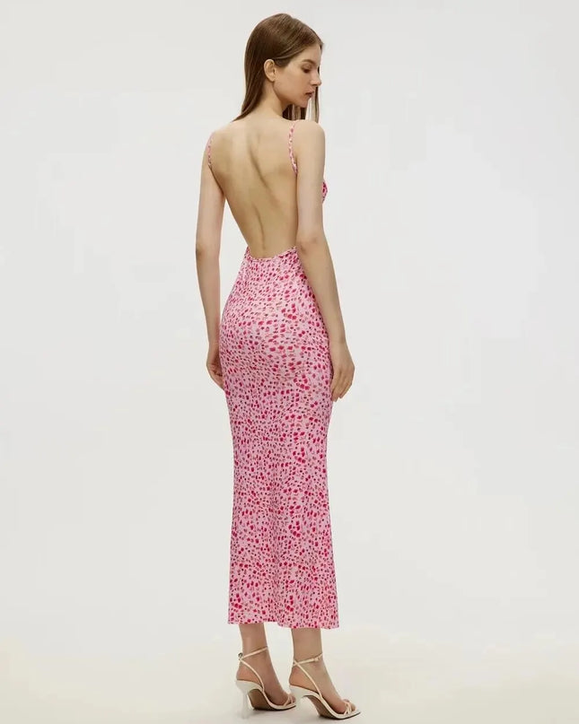 Long Floral Suspender Dress Nsummer Sexy Backless Slimming Beach Dress Fashionable Simple Printed Banquet Women's Clothing