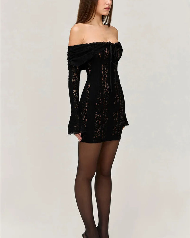 Mozision Lace Off-shoulder Sexy Maxi Dress Women Strapless Backless Long Sleeve Bodycon Evening Club Party Long Dress Elegant