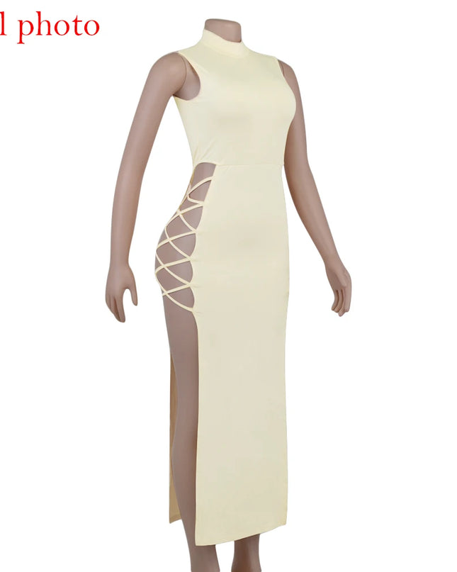 Cryptographic Elegant Black Sleeveless Bandage Sexy Dress for Women Club Party Backless Tank Dresses Skinny Fashion Summer 2025