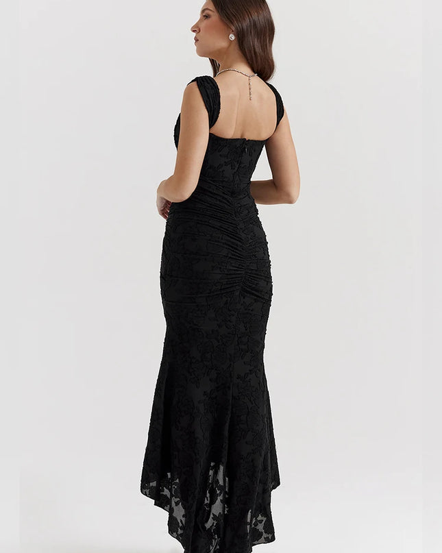 JULISSA MO Sleeve Less Backless Evening Long Dress Irregular Ruched Women Dress New Slim Fit Elegant Square Collar Gown Outfits