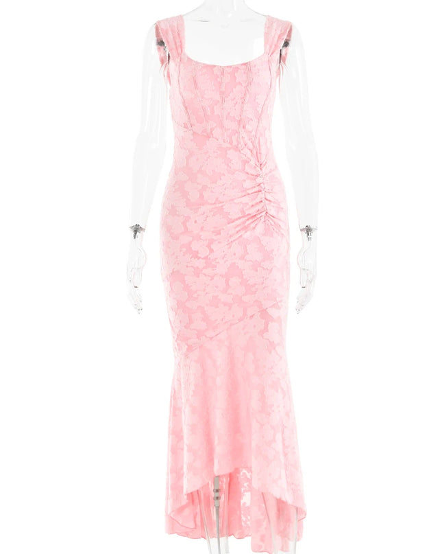 JULISSA MO Sleeve Less Backless Evening Long Dress Irregular Ruched Women Dress New Slim Fit Elegant Square Collar Gown Outfits