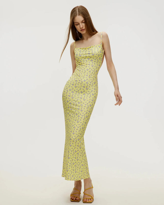 Long Floral Suspender Dress Nsummer Sexy Backless Slimming Beach Dress Fashionable Simple Printed Banquet Women's Clothing