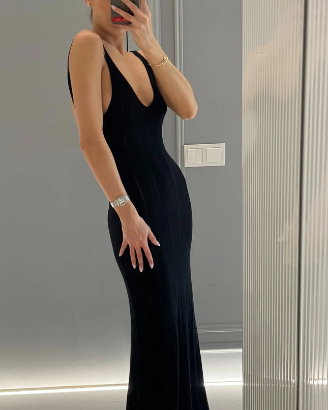 Tossy Summer Knit Ribbed Maxi Dress Female Slim Hollow Out Backless High Waist Fashion Beach Holiday Clothes Long Dress Women's