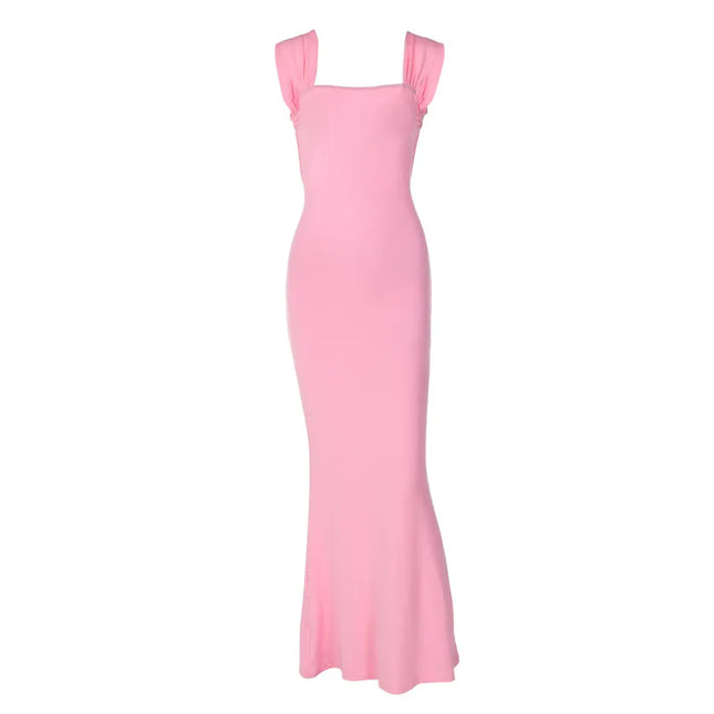Dulzura Lace Up Backless Pink Long Dress For Women Bodycon Sexy Slim Strap Maxi Dress Party Elegant Birthday Evening Outfits
