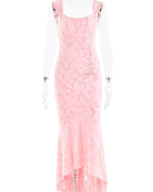 JULISSA MO Sleeve Less Backless Evening Long Dress Irregular Ruched Women Dress New Slim Fit Elegant Square Collar Gown Outfits