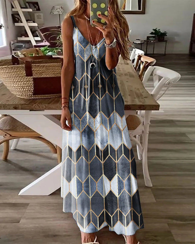 2024Women's Summer Casual Printed Camisole Vest Dress Long Dress