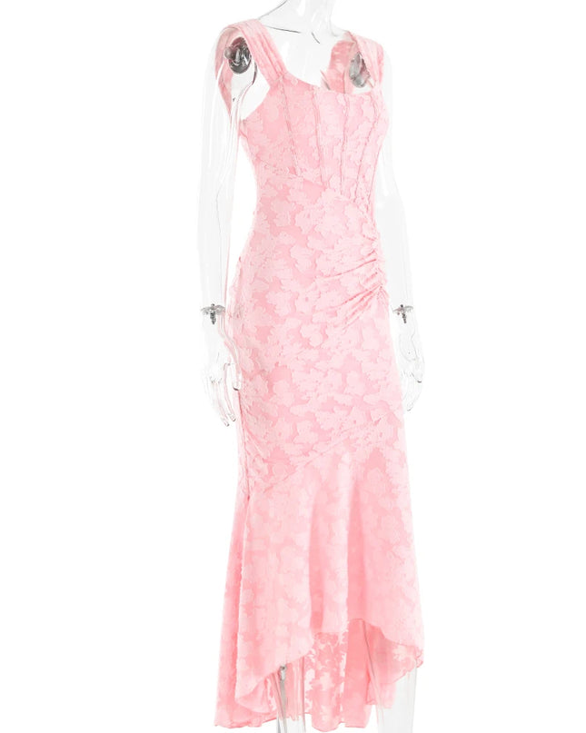 JULISSA MO Sleeve Less Backless Evening Long Dress Irregular Ruched Women Dress New Slim Fit Elegant Square Collar Gown Outfits