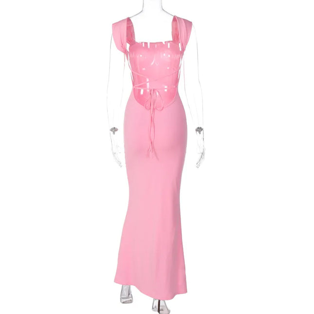 Dulzura Lace Up Backless Pink Long Dress For Women Bodycon Sexy Slim Strap Maxi Dress Party Elegant Birthday Evening Outfits