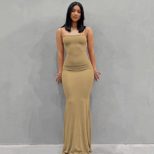 Satin Slip Sleeveless Backless Maxi Dress Women 2023 Summer Bodycon Elegant Sexy Outfits Ladies Birthday Party Club Sundress