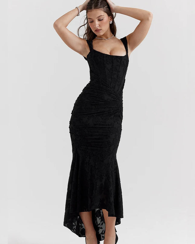 JULISSA MO Sleeve Less Backless Evening Long Dress Irregular Ruched Women Dress New Slim Fit Elegant Square Collar Gown Outfits