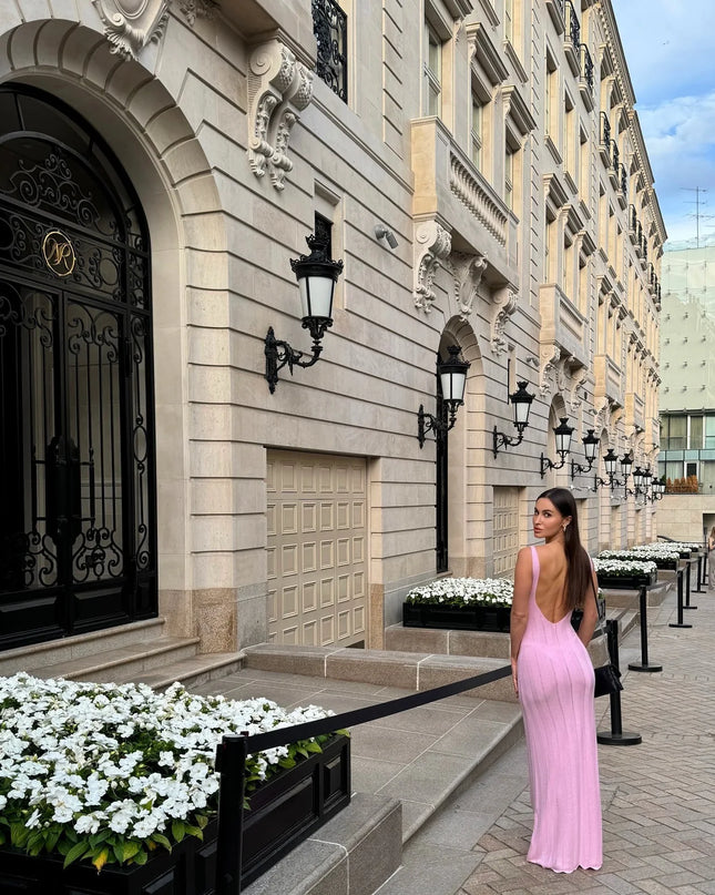 Tossy Summer Knit Ribbed Maxi Dress Female Slim Hollow Out Backless High Waist Fashion Beach Holiday Clothes Long Dress Women's