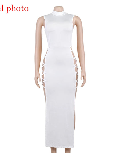 Cryptographic Elegant Black Sleeveless Bandage Sexy Dress for Women Club Party Backless Tank Dresses Skinny Fashion Summer 2025