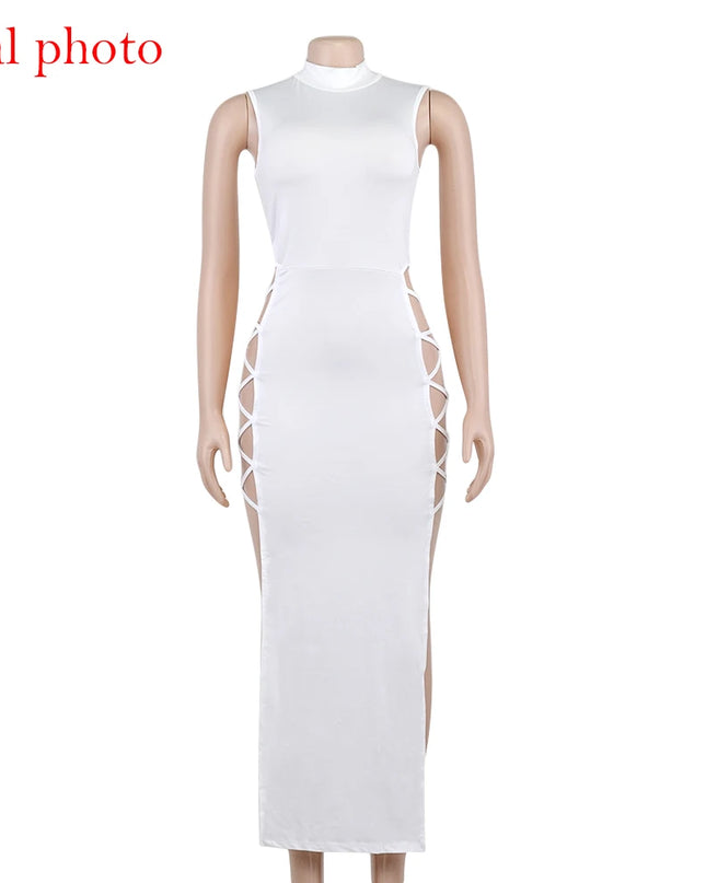 Cryptographic Elegant Black Sleeveless Bandage Sexy Dress for Women Club Party Backless Tank Dresses Skinny Fashion Summer 2025