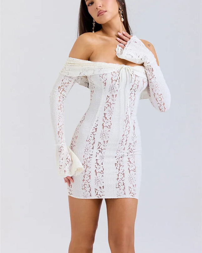 Mozision Lace Off-shoulder Sexy Maxi Dress Women Strapless Backless Long Sleeve Bodycon Evening Club Party Long Dress Elegant