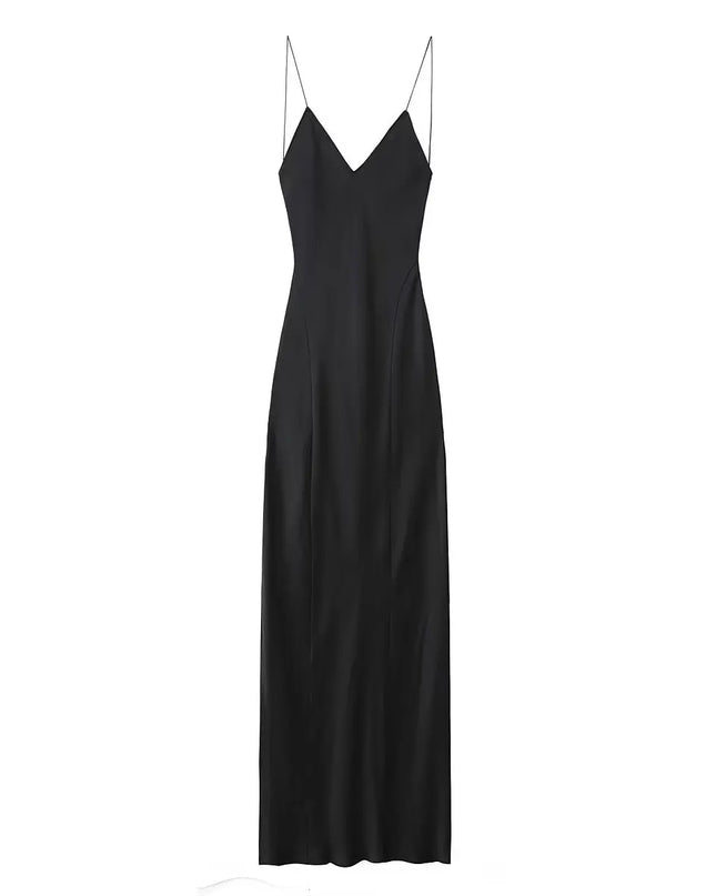 TRAFZA New Fashion Woman Party Evening Slip Prom Dress Female Satin Long Dress Sexy Sleeveless Backless V-neck Sling Midi Dress